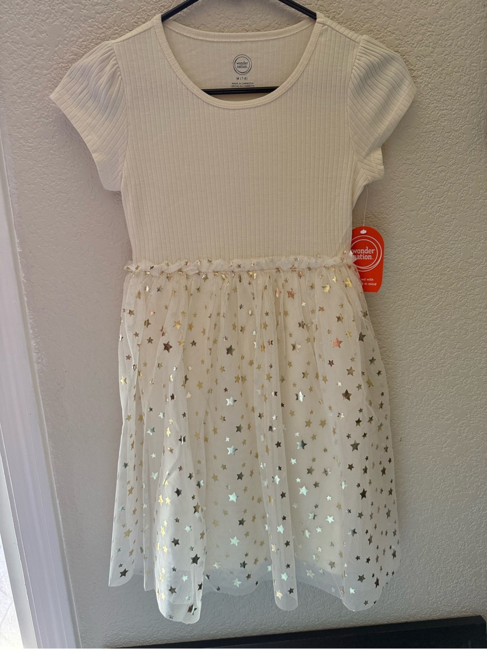 Girls White Star Tulle Party Dress 6x